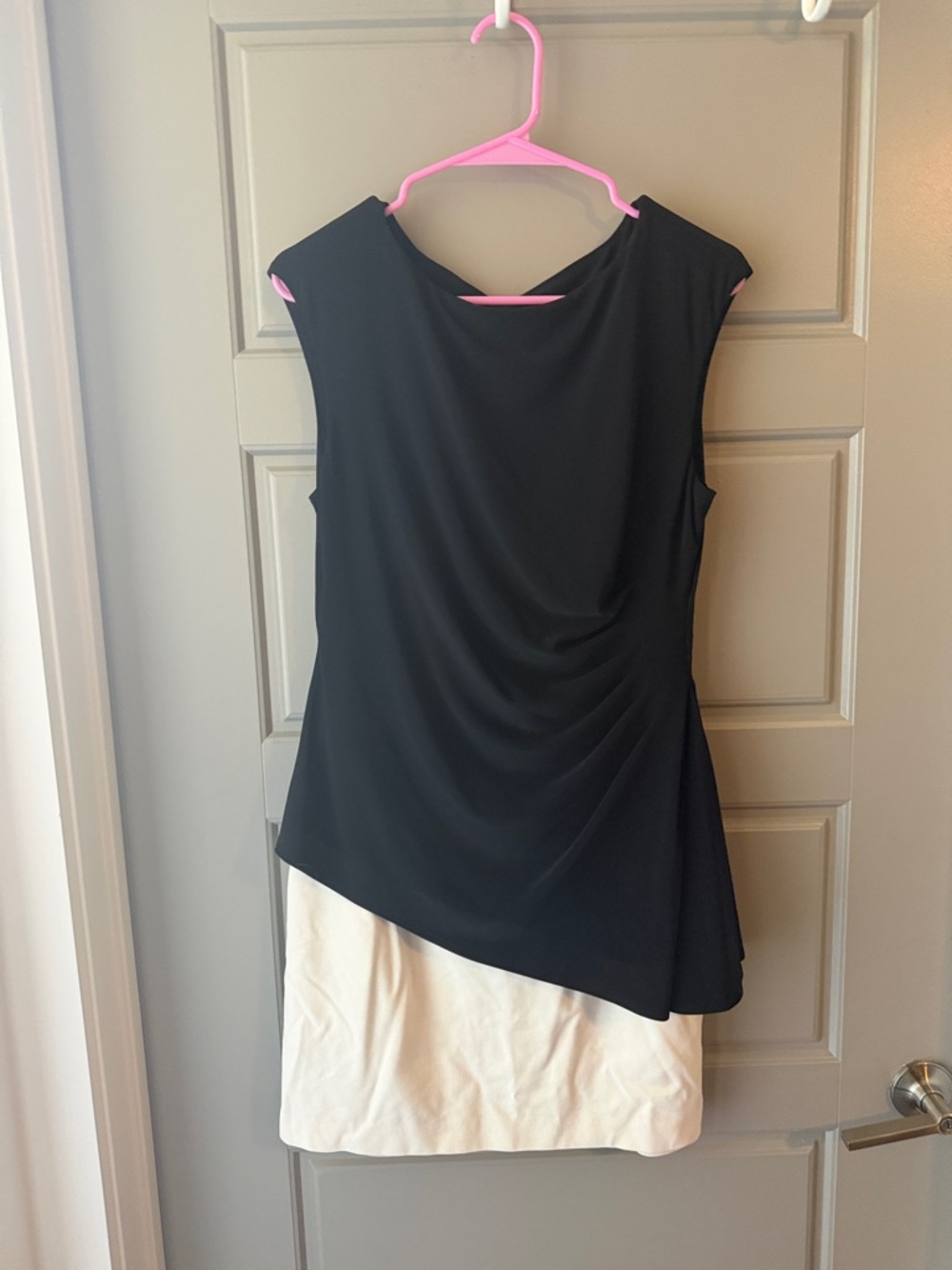 Ralph Lauren Black Overlay with Cream Asymmetrical Hem Dress